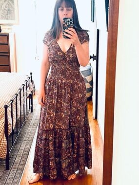 Karma Highway Floral Maxi Dress in Burgundy with Teal Accents